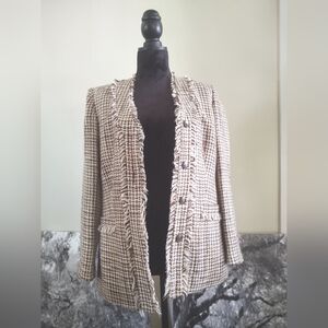 Perry Ellis◾TweeD Tan Blazer-Jacket + Fringe~ Size: S
